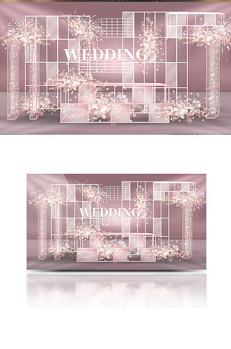 浪漫粉色婚礼效果图设计迎宾背景板温馨可爱