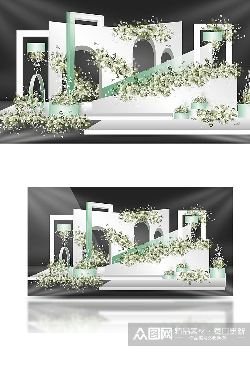 清新简约婚礼效果图设计白绿色韩式浪漫素材