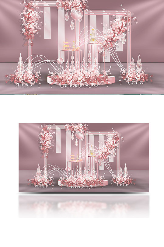 粉色婚礼甜品区设计小清新背景婚礼效果图