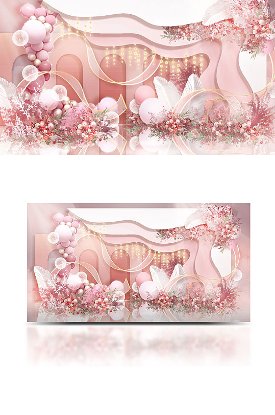 清新可爱浪漫温馨粉色丝带婚礼效果图-众图网