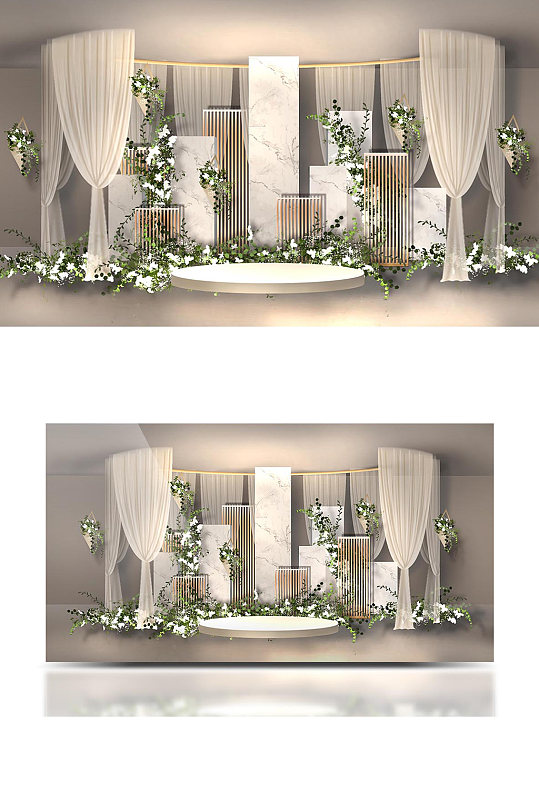 室内小清新白绿色婚礼香槟色温馨浪漫-众图网