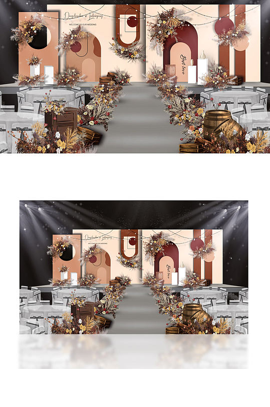 莫兰迪婚礼效果图舞台温馨浪漫大气-众图网