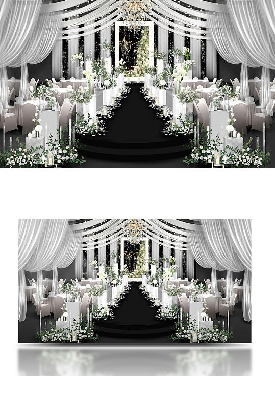 白绿韩系婚礼手绘效果图大气浪漫温馨-众图网