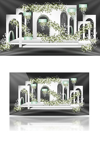 简约森系婚礼效果图设计白绿色浪漫温馨