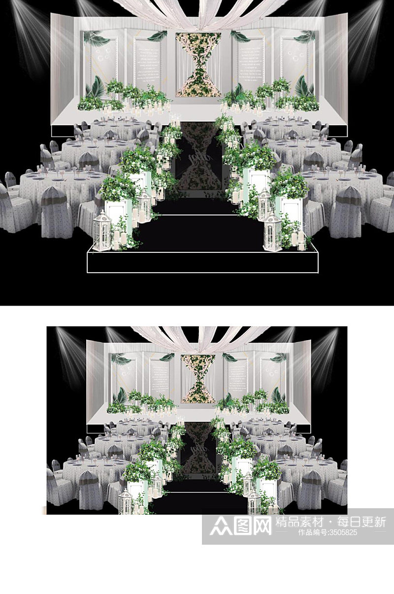灰色现代白绿西式婚礼设计效果图浪漫清新素材