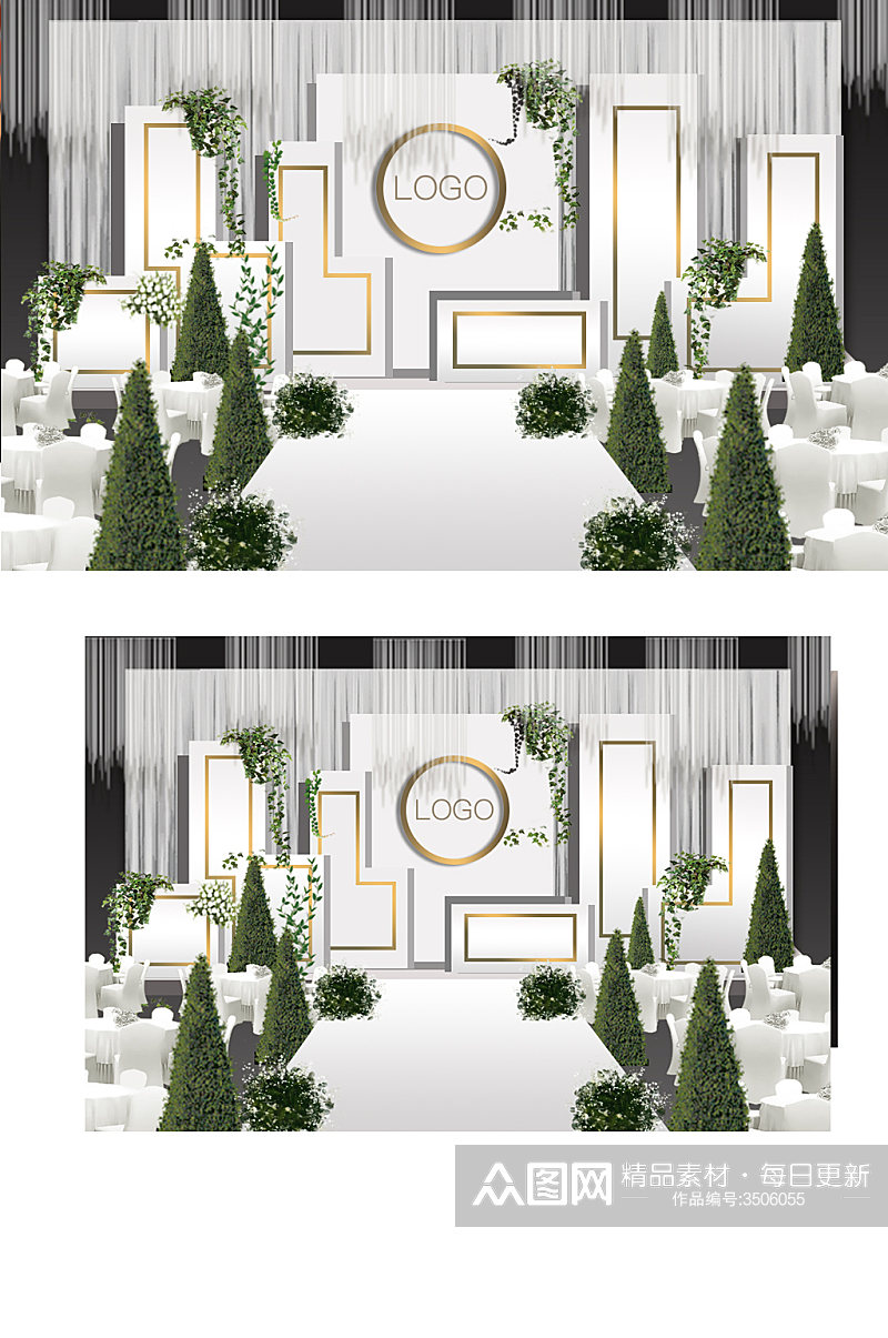 简约小森系婚礼舞台效果图白绿浪漫素材