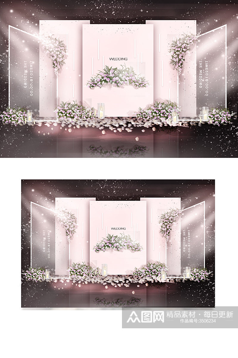 粉色婚礼合影区效果图背景浪漫清新素材