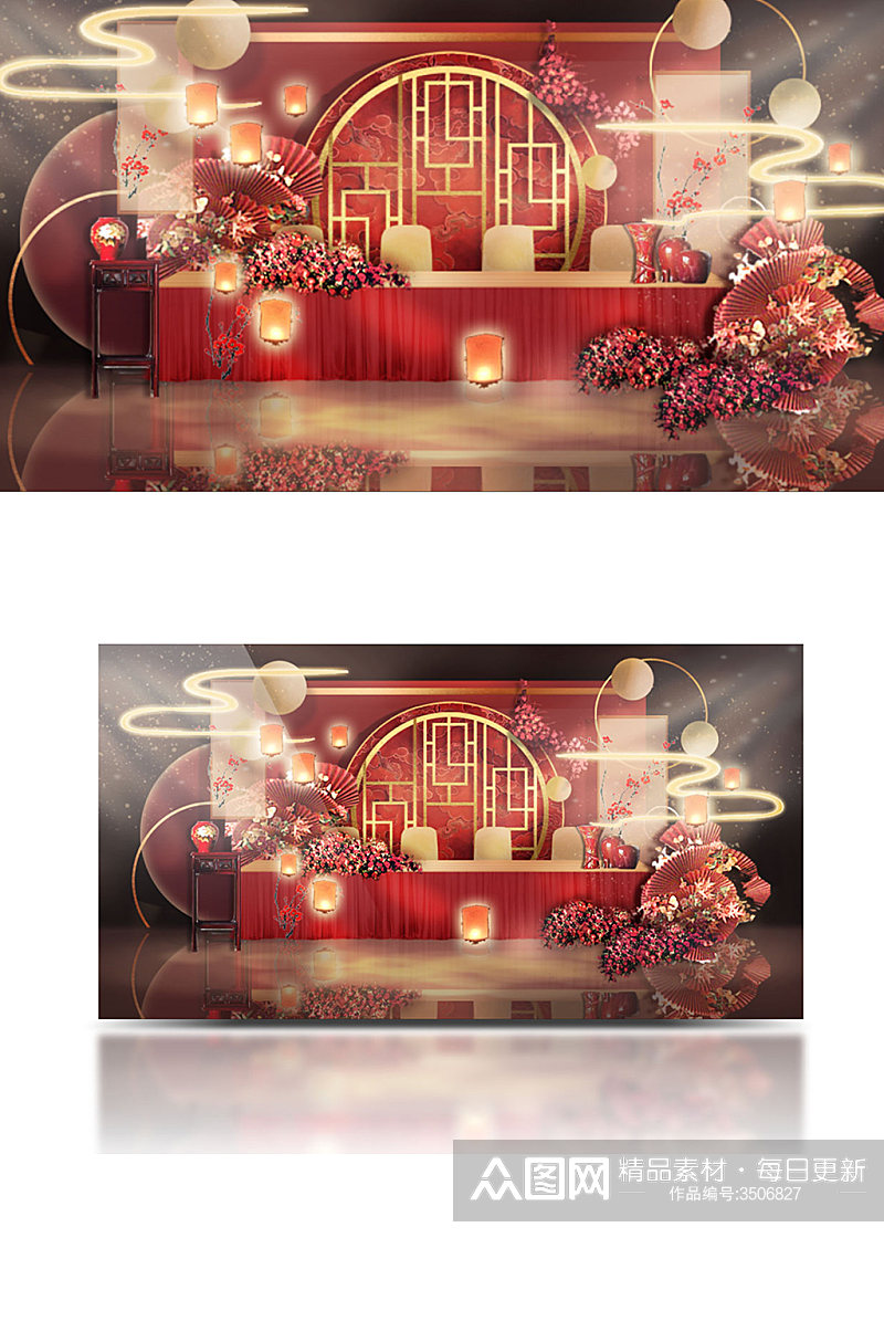 中式婚礼装饰装修签到区效果图中国风素材