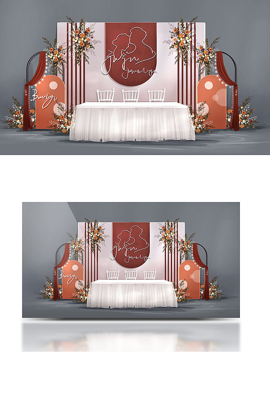 焦糖色秋色撞色户外婚礼效果图签到区-众图网