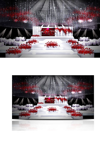红玫瑰与白玫瑰婚礼效果图温馨浪漫舞台简约