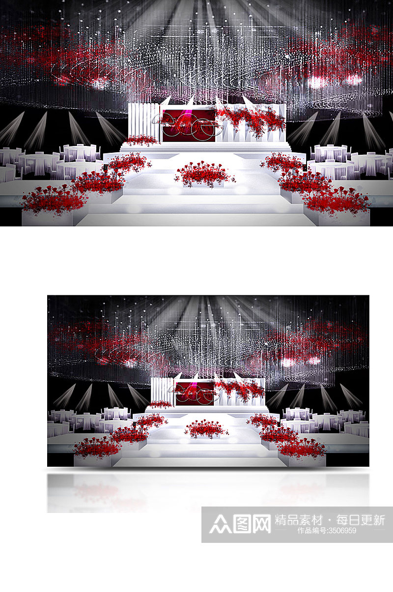 红玫瑰与白玫瑰婚礼效果图温馨浪漫舞台简约素材