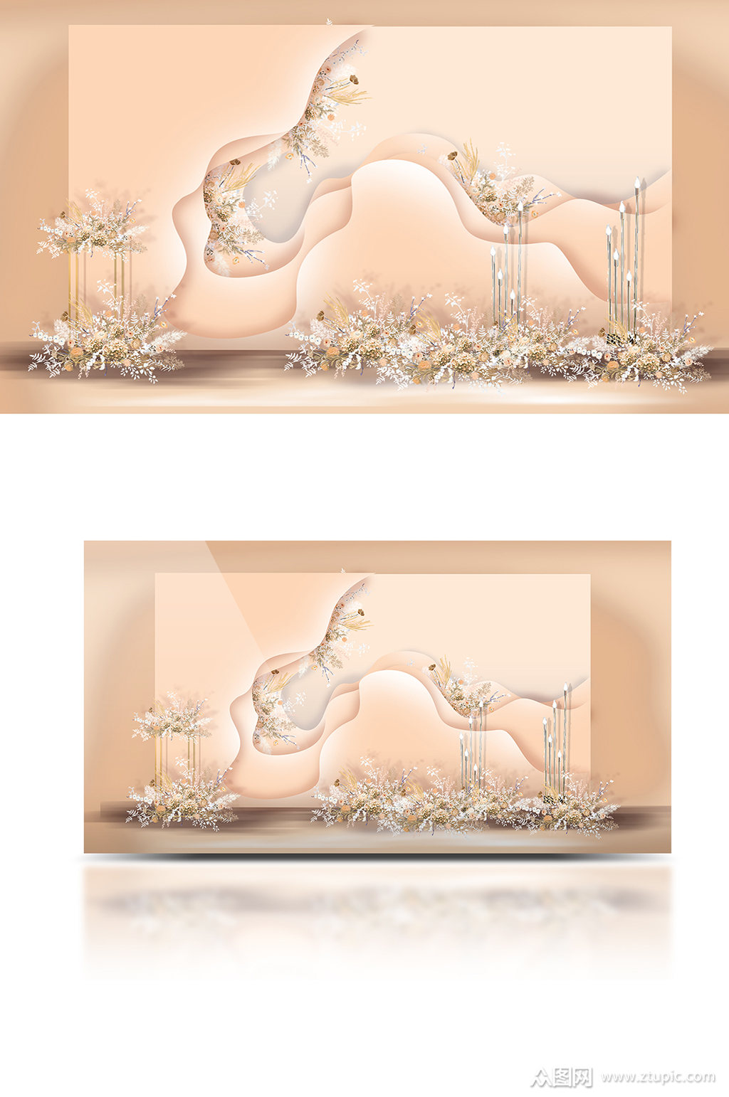 香槟色婚礼迎宾区浪漫温馨简约背景板素材