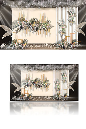 香槟色婚礼效果图设计清新简约温馨迎宾区