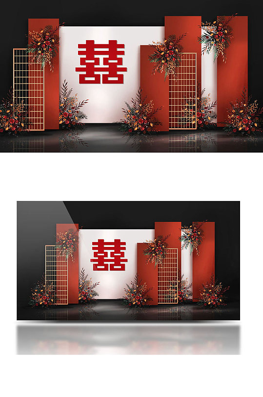 复古简约民国风红色新中式婚礼效果图迎宾-众图网