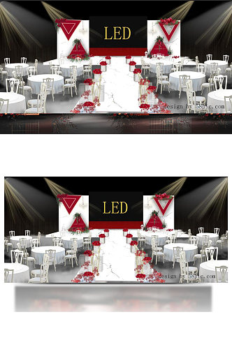 温馨浪漫室内红白色大理石婚礼背景效果图