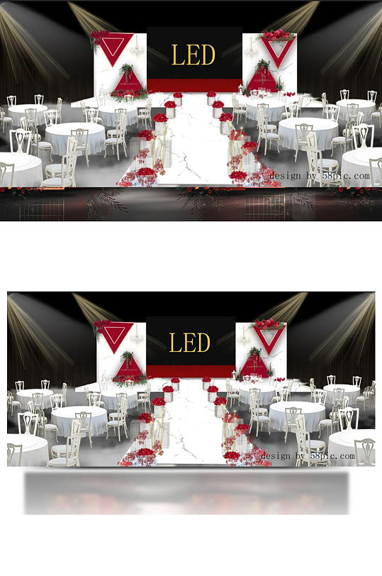 温馨浪漫室内红白色大理石婚礼背景效果图-众图网