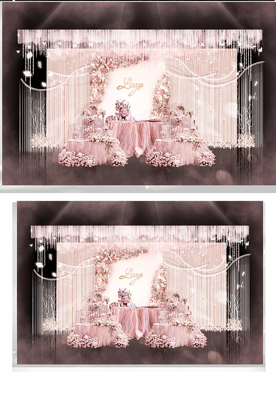 粉色欧式线帘甜美婚礼甜品区效果图浪漫