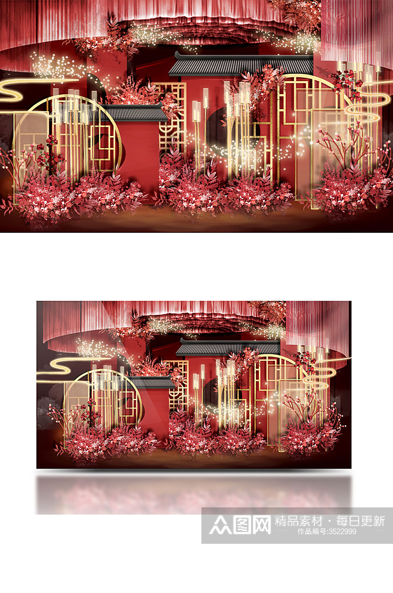 红黑色婚礼效果图设计中式中国风浪漫素材
