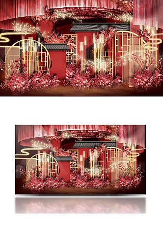 红黑色婚礼效果图设计中式中国风浪漫