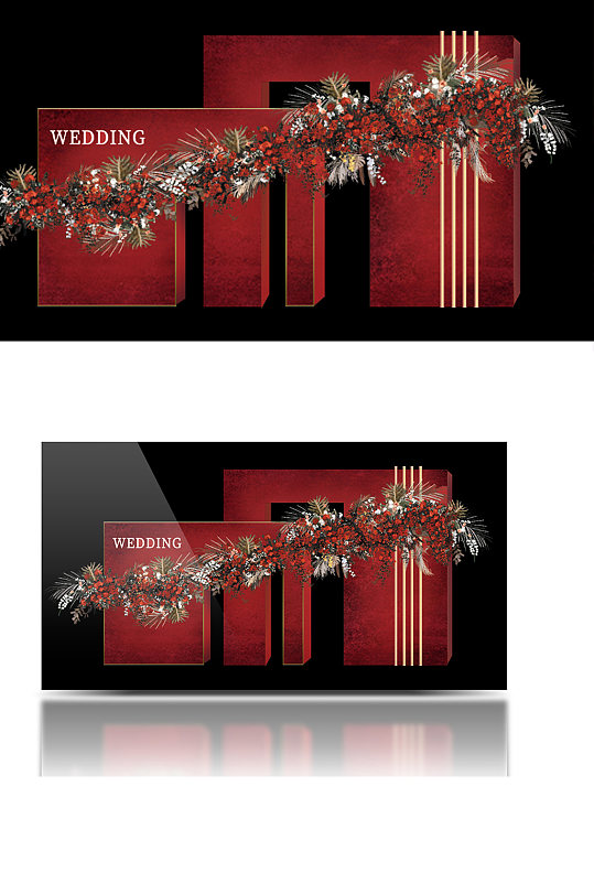 酒红色婚礼舞台迎宾欧式立体婚礼中国风浪漫-众图网