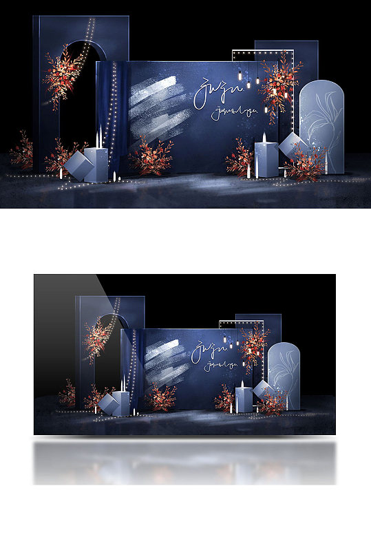 复古美式蓝色撞色户外婚礼效果图清新舞台-众图网