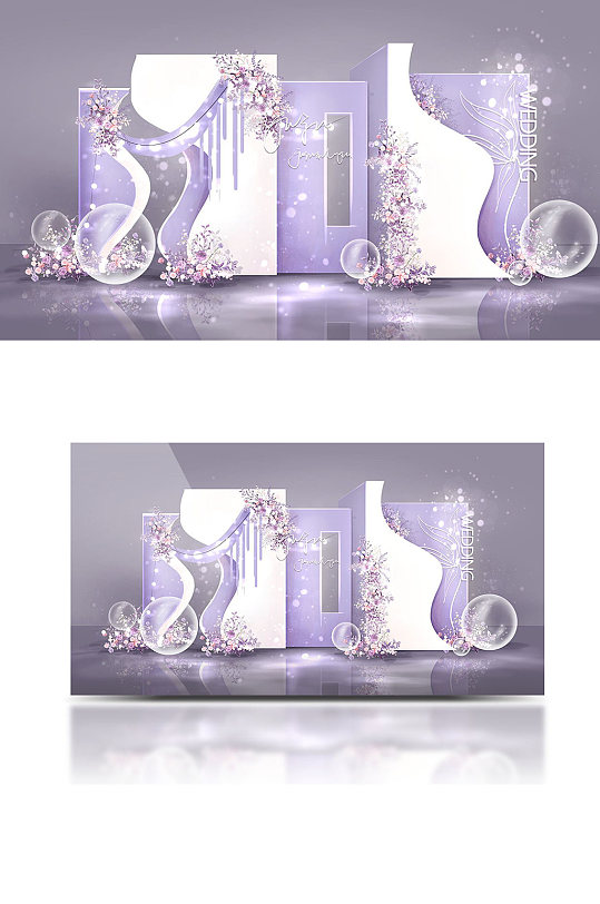 法式白紫色撞色户外婚礼效果图迎宾区-众图网