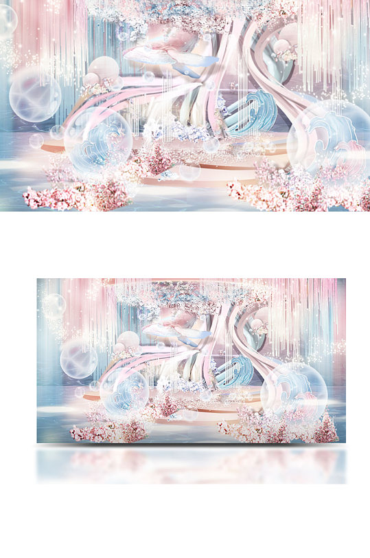 粉蓝色海洋室内婚礼效果图梦幻浪漫-众图网