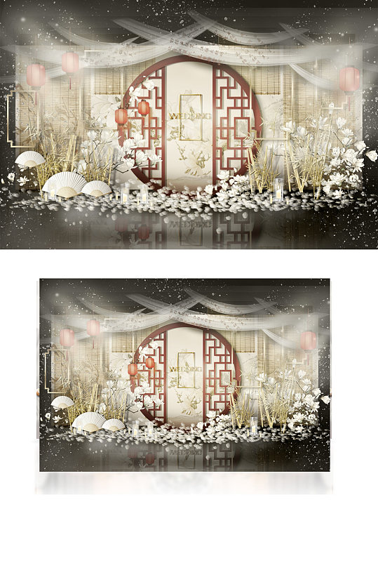 新中式婚礼合影区效果图简约中国风迎宾-众图网