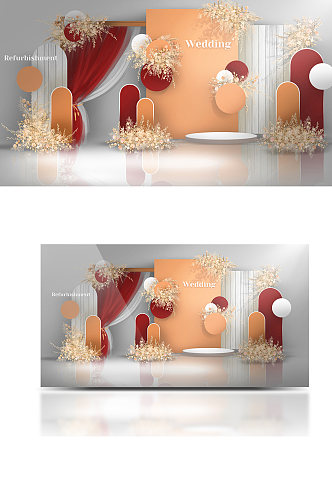 婚礼效果图浪漫温馨清新迎宾区背景橙红色