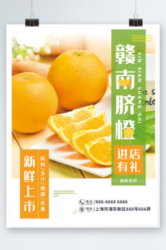 促销新鲜蔬果橙色简约赣南脐橙海报