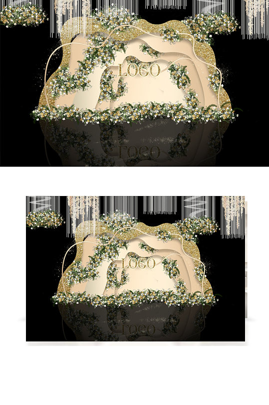 香槟金异造型婚礼效果图迎宾区背景板浪漫-众图网