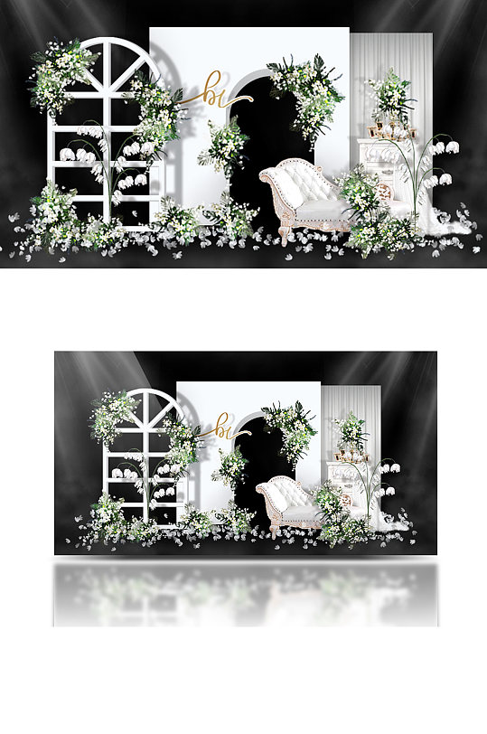 小清新简约森系婚礼白色简约迎宾合影-众图网