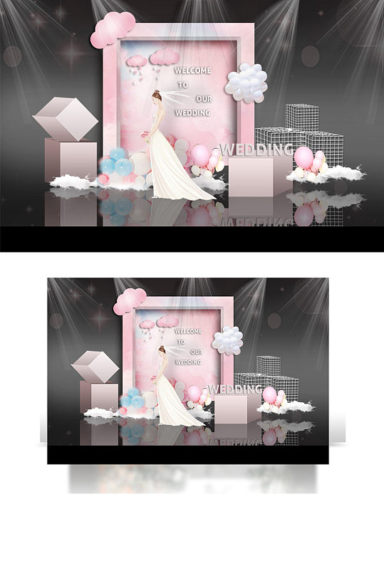 粉色小清新迎宾区效果图宝宝宴生日宴浪漫-众图网