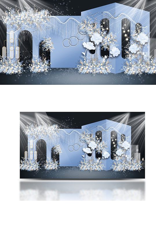 蓝色婚礼迎宾区效果图梦幻浪漫温馨背景-众图网