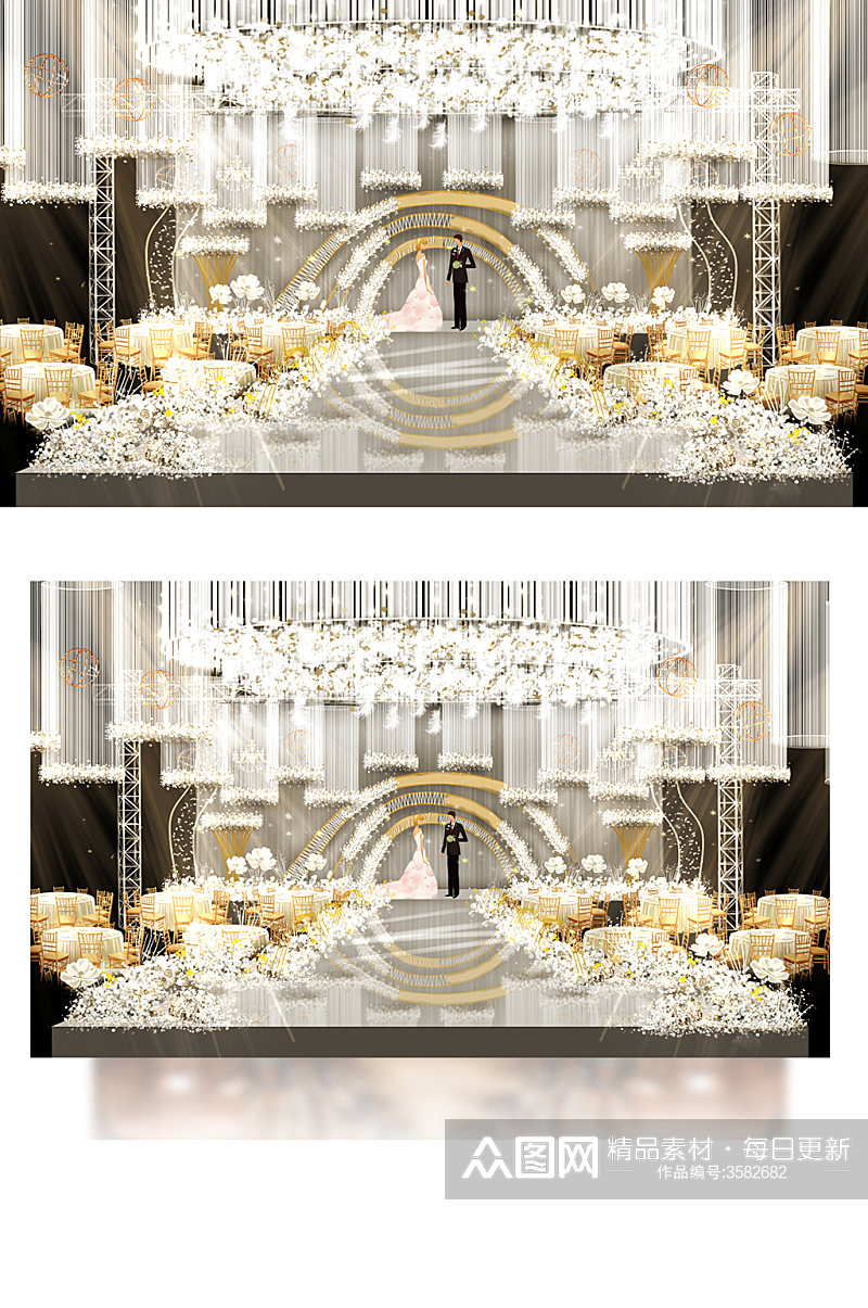 香槟色婚礼设计效果图轻奢浪漫温馨素材