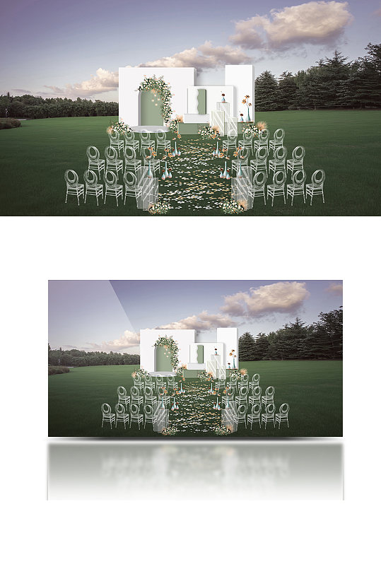 原创户外牛油果绿婚礼草坪浪漫简约-众图网