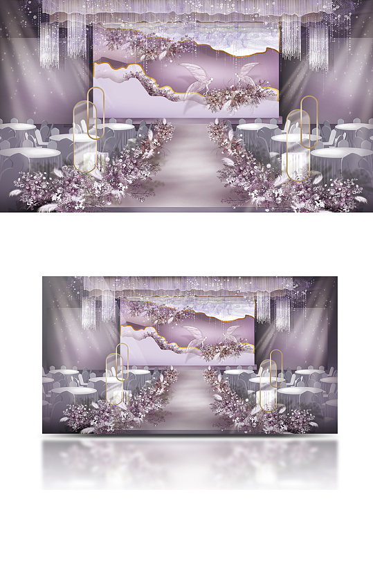 粉紫色婚礼效果图设计清新可爱温馨浪漫舞台