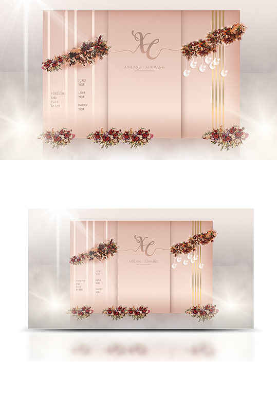 简约香槟粉婚礼效果图合影区浪漫-众图网