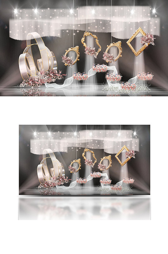 简约圆环亚克力金相框纱幔吊饰婚礼效果图-众图网