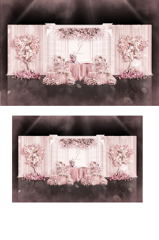 粉色唯美欧式婚礼合影区效果图浪漫-众图网