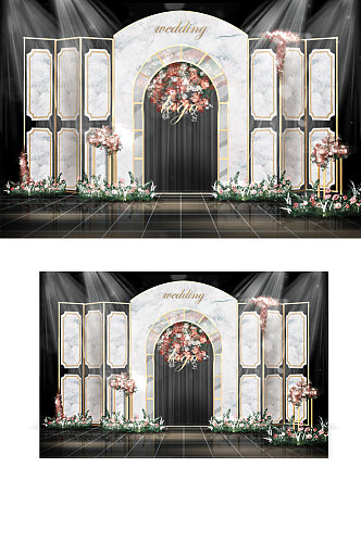 欧式拱门舞台造型婚礼效果图轻奢浪漫