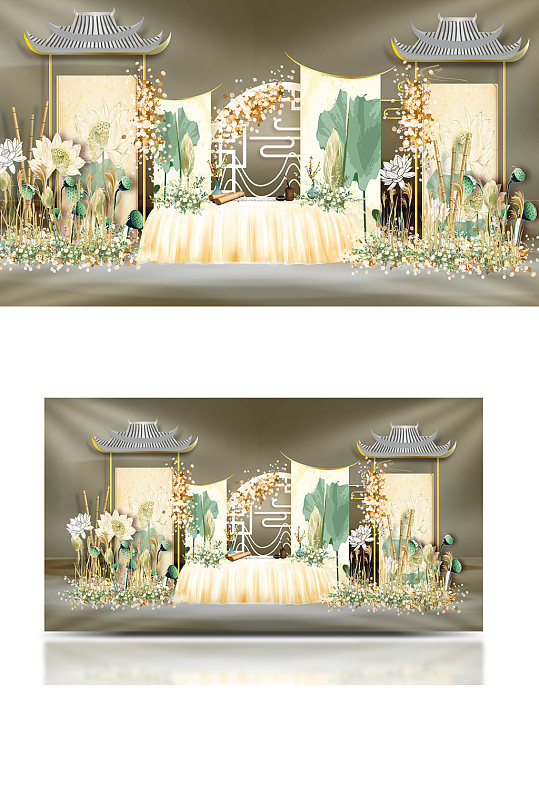 香槟色新中式婚礼签到设计清新浪漫-众图网