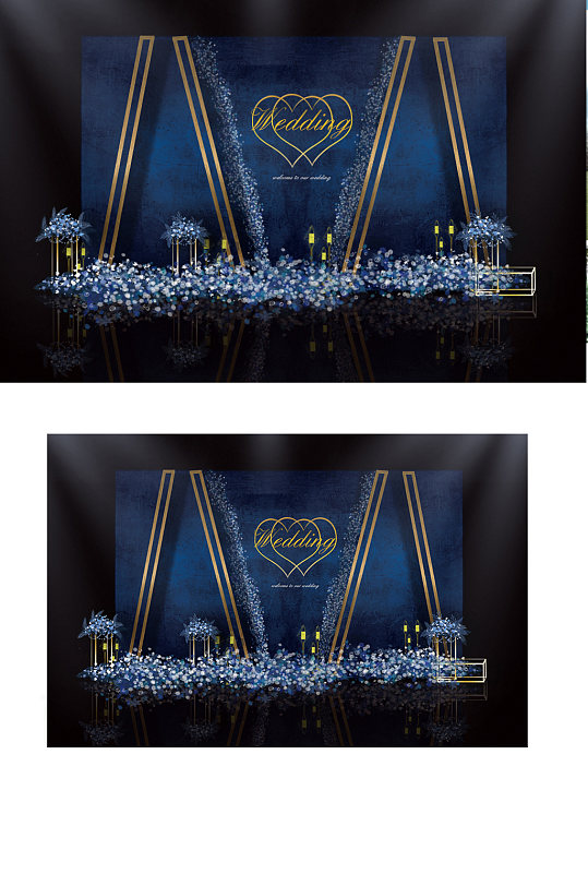 高级质感蓝色婚礼迎宾区效果图背景板-众图网