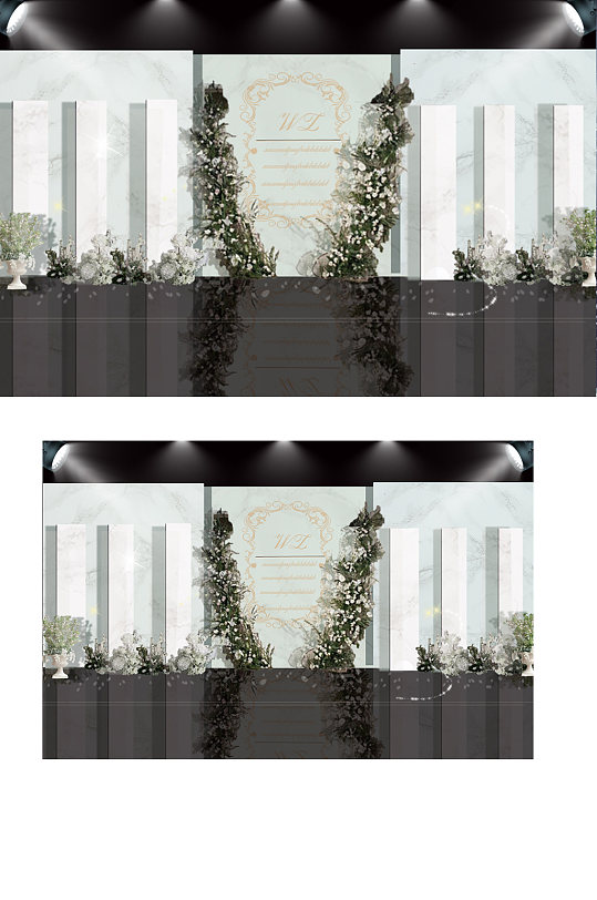 高级绿灰色森系大理石婚礼主舞台效果图浪漫-众图网