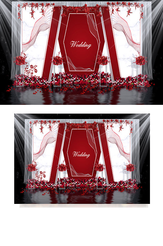 简欧红白大理石婚礼迎宾中国风大气迎宾背景-众图网