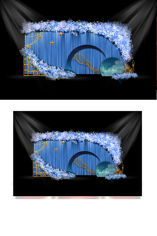 星空蓝色婚礼场景布置迎宾区背景板浪漫