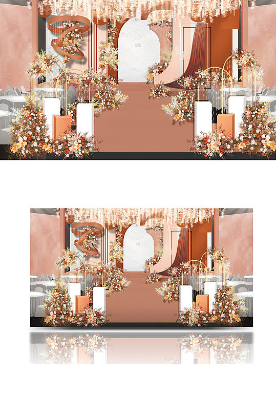 秋色婚礼舞台效果图温馨浪漫复古奶茶色-众图网