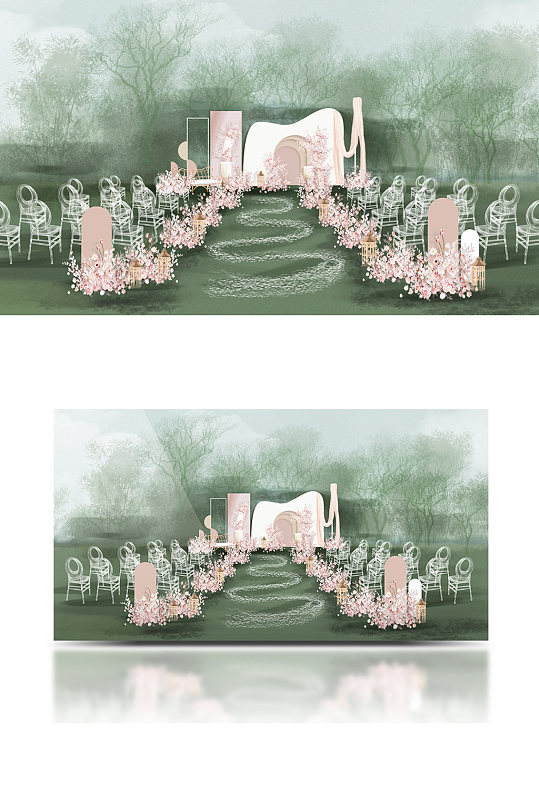糖果色小清新草坪婚礼温馨浪漫户外简约粉色-众图网