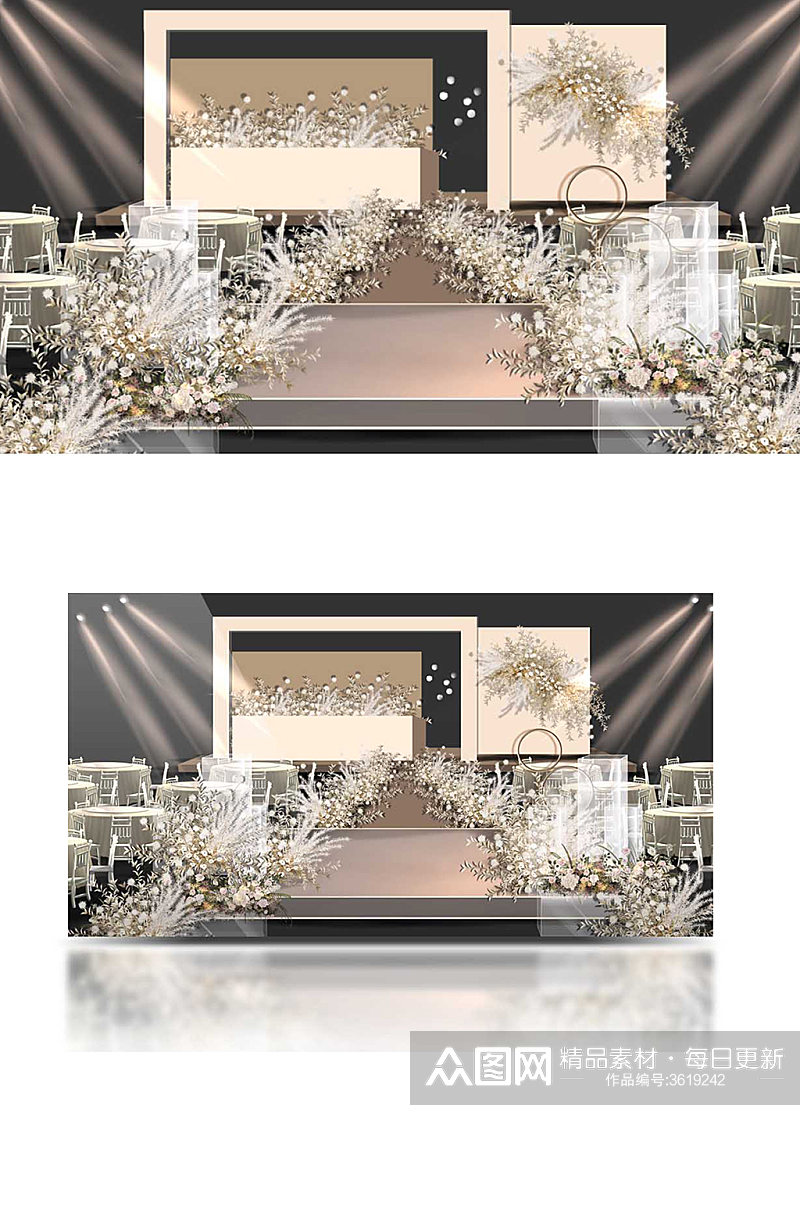 泰式咖啡色香槟色婚礼效果图舞台素材