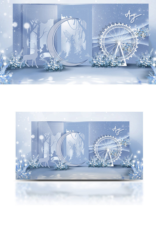 梦幻唯美雾霾蓝婚礼合影区迎宾简约-众图网